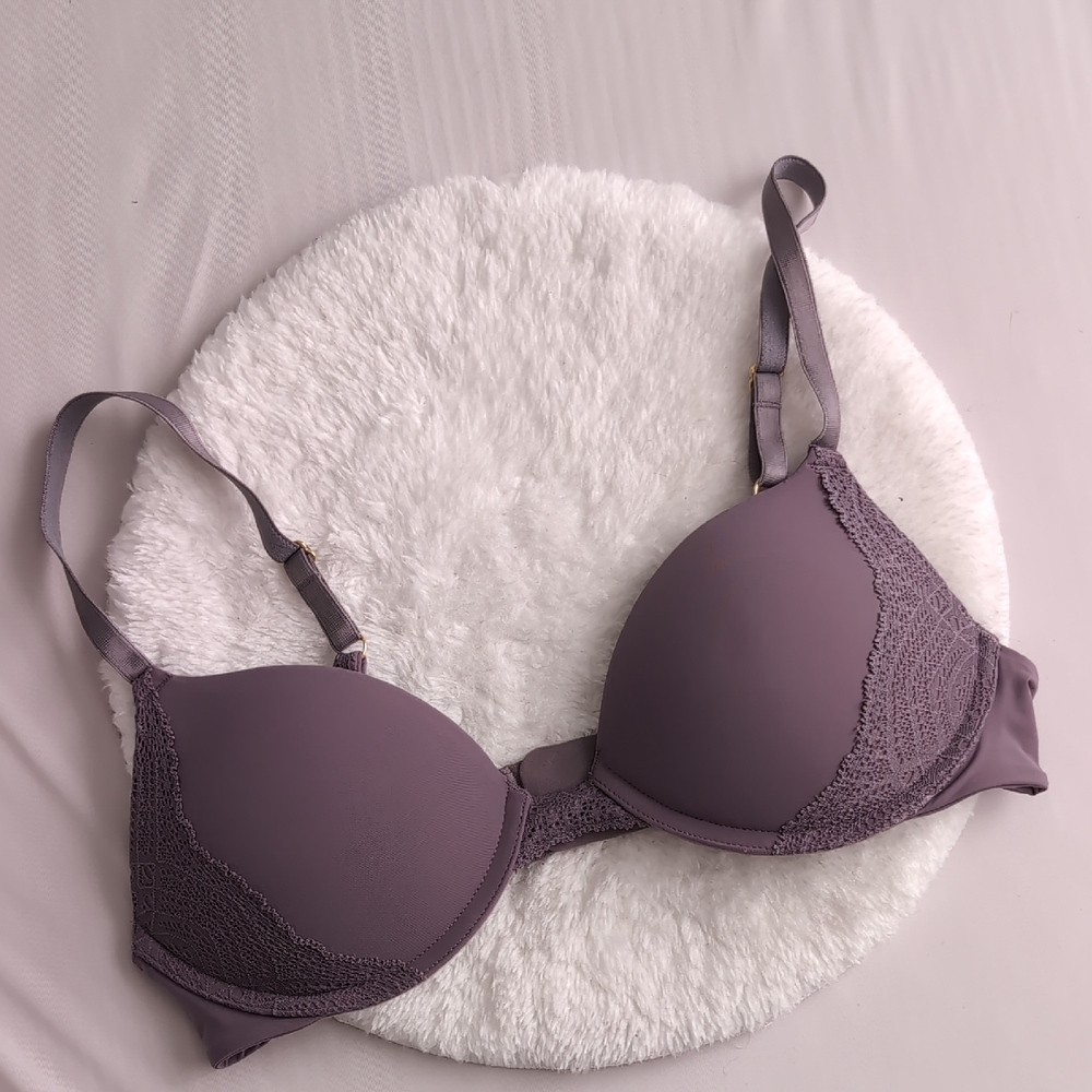 Pepper 34A Elegant Lace Trim Purple Bra
